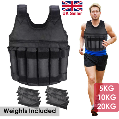 Weighted Vest for Gym and Running - 5-20 Kg Adjustable Fitness Training Jacket for Weight Loss - UK