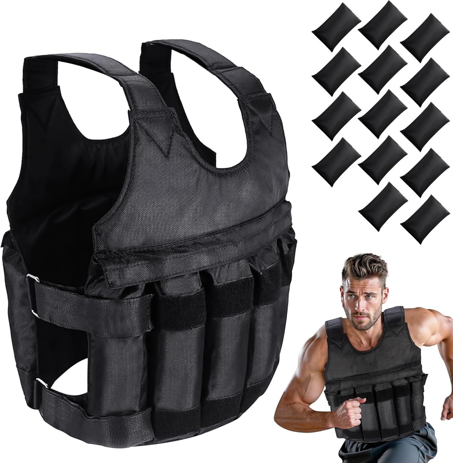 Weighted Vest for Gym and Running - 5-20 Kg Adjustable Fitness Training Jacket for Weight Loss - UK