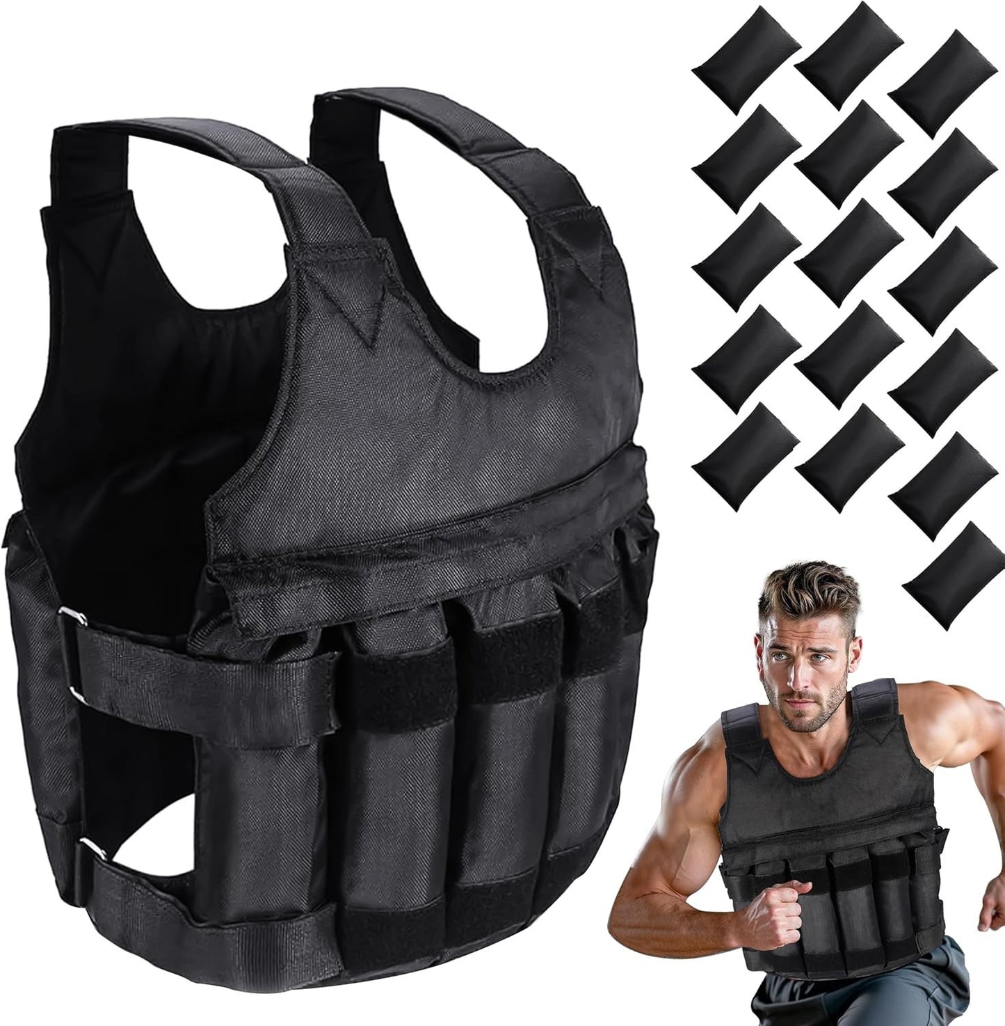 Weighted Vest for Gym and Running - 5-20 Kg Adjustable Fitness Training Jacket for Weight Loss - UK