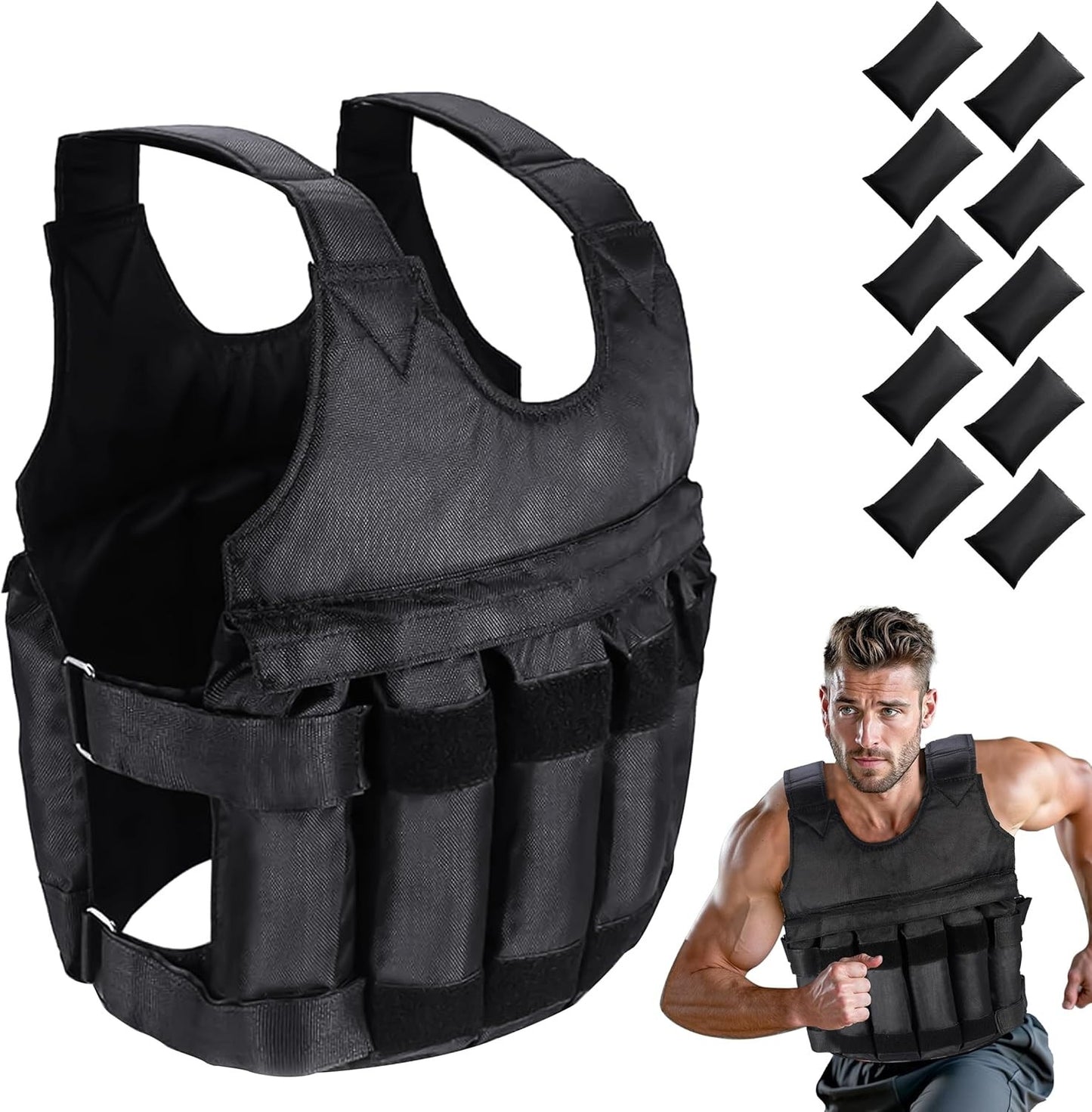 Weighted Vest for Gym and Running - 5-20 Kg Adjustable Fitness Training Jacket for Weight Loss - UK