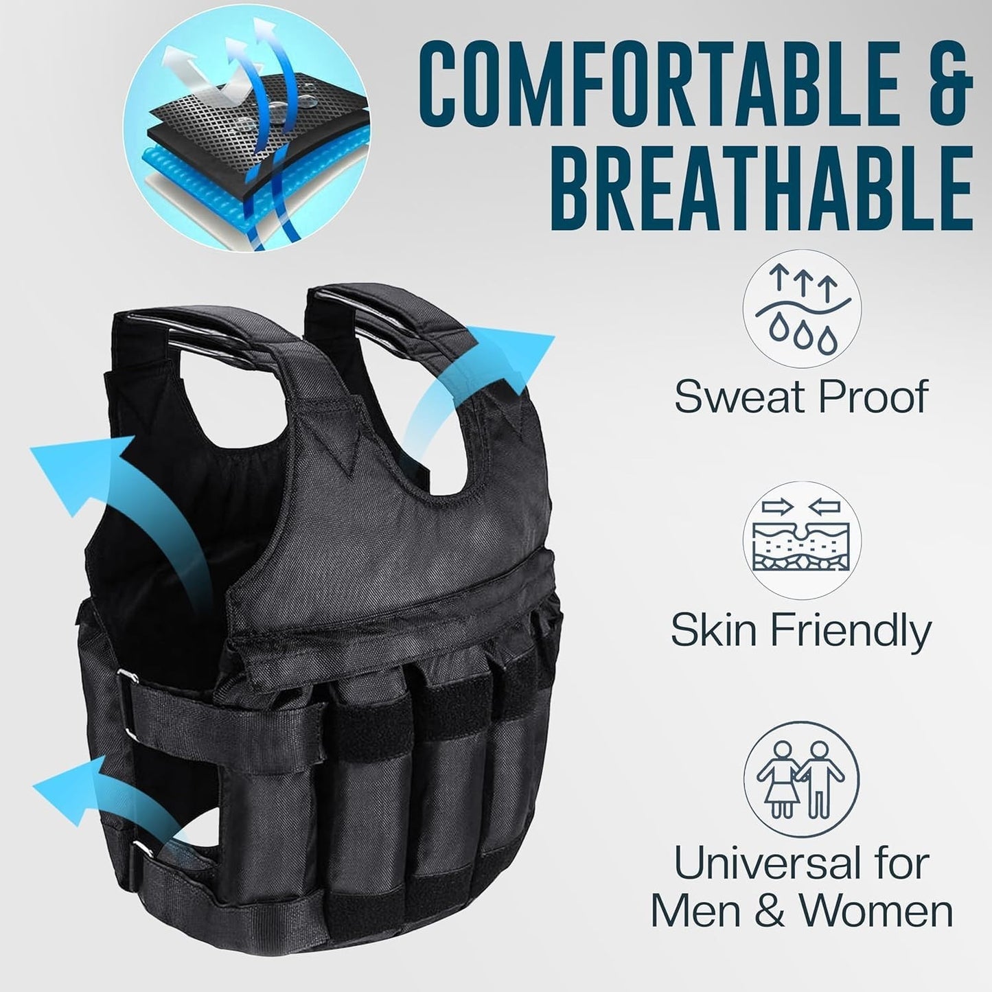 Weighted Vest for Gym and Running - 5-20 Kg Adjustable Fitness Training Jacket for Weight Loss - UK
